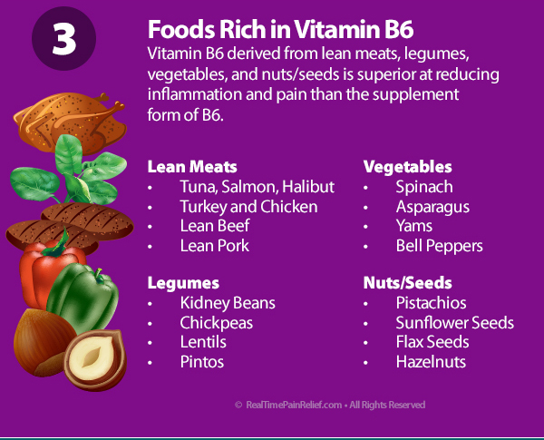 Foods rich in vitamin b6 will help reduce arthritis pain.